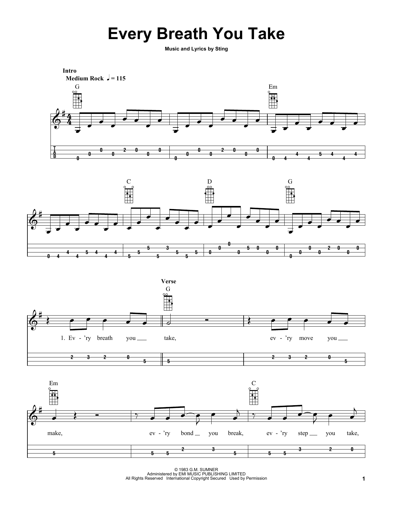 The Police Every Breath You Take (arr. Bobby Westfall) Sheet Music Notes & Chords for Mandolin - Download or Print PDF