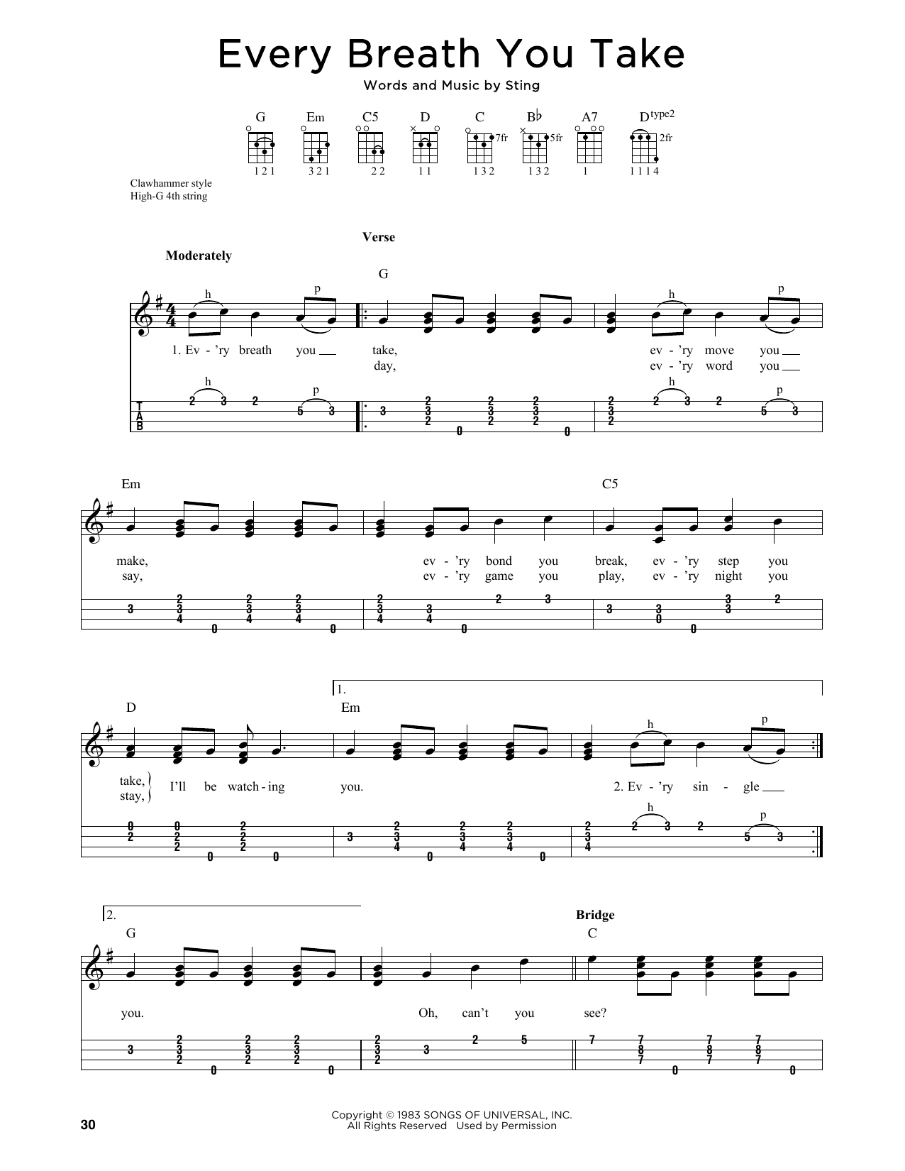 The Police Every Breath You Take (arr. Jim Schustedt) Sheet Music Notes & Chords for Ukulele - Download or Print PDF