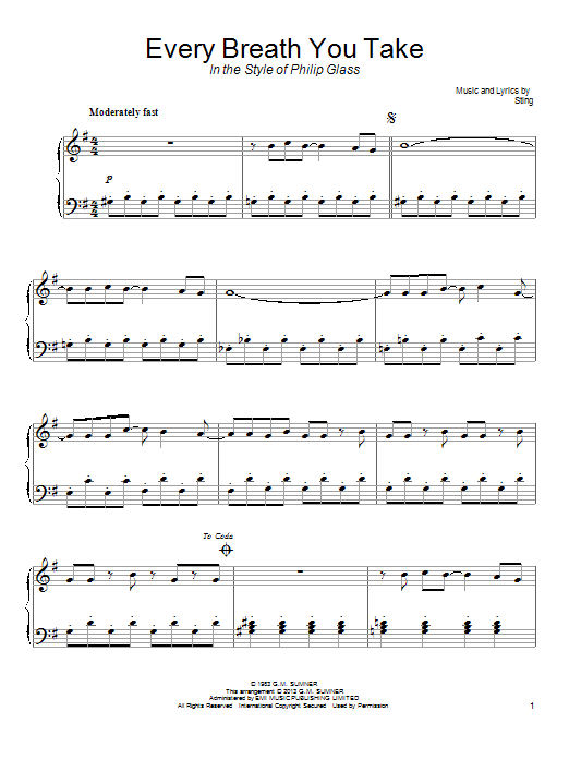 The Police Every Breath You Take Sheet Music Notes & Chords for Piano - Download or Print PDF