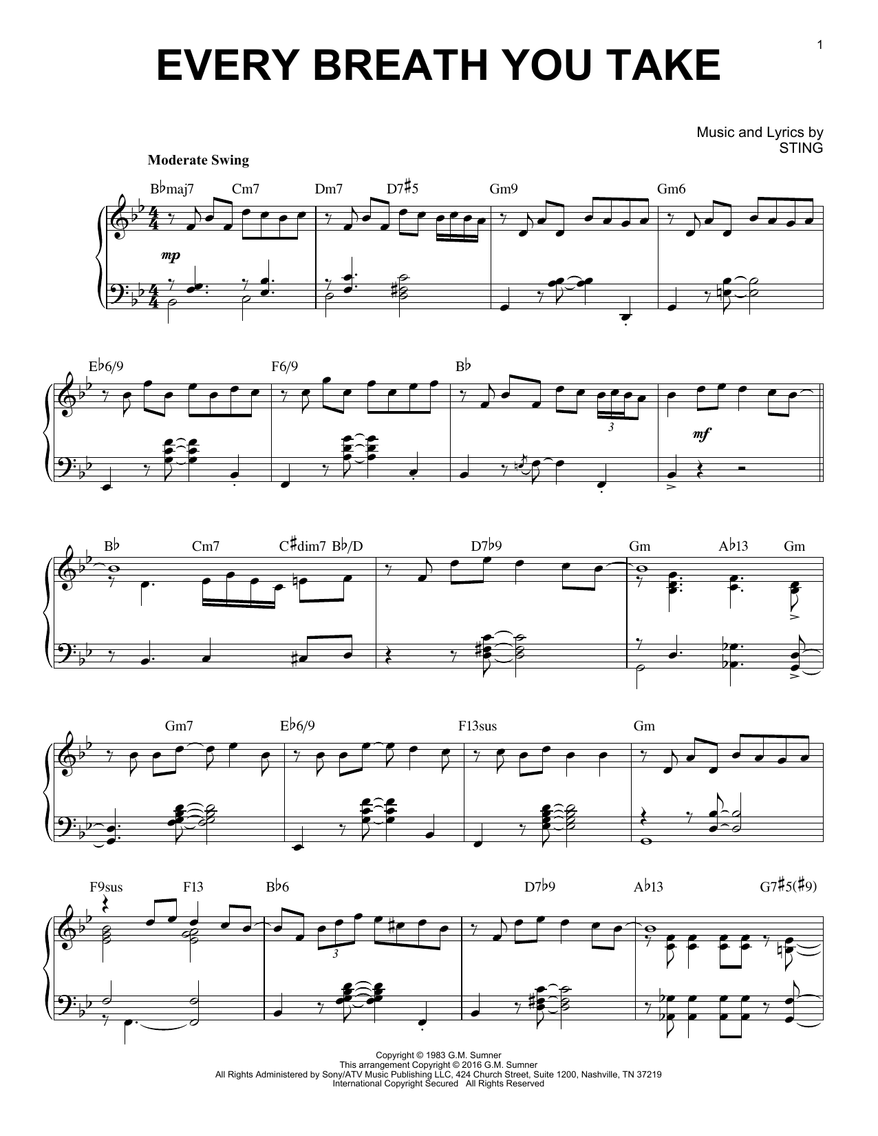 The Police Every Breath You Take [Jazz version] (arr. Brent Edstrom) Sheet Music Notes & Chords for Piano & Vocal - Download or Print PDF