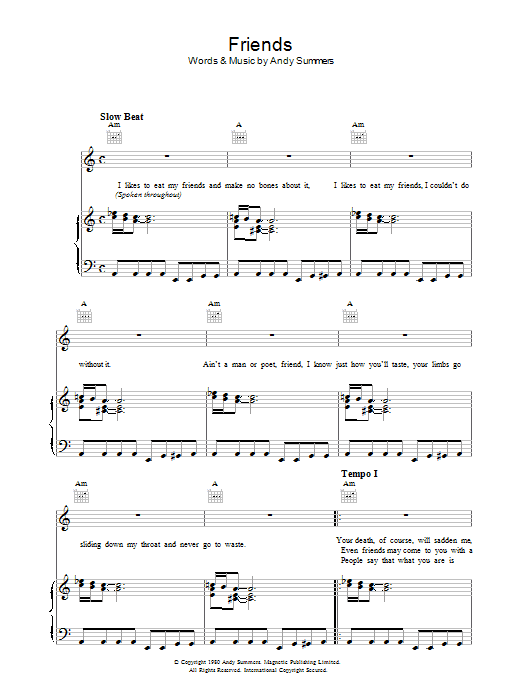 The Police Friends Sheet Music Notes & Chords for Piano, Vocal & Guitar - Download or Print PDF