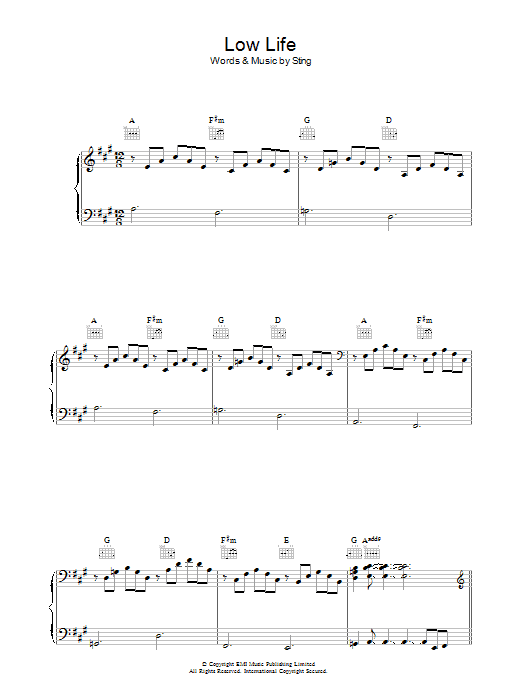 The Police Low Life Sheet Music Notes & Chords for Piano, Vocal & Guitar - Download or Print PDF