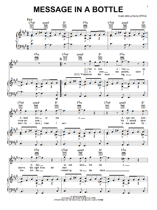 The Police Message In A Bottle Sheet Music Notes & Chords for Easy Guitar Tab - Download or Print PDF