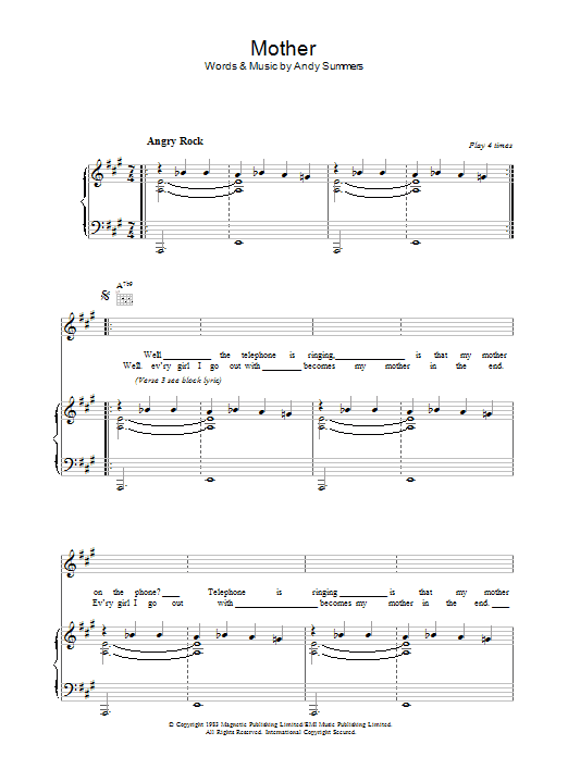 The Police Mother Sheet Music Notes & Chords for Piano, Vocal & Guitar - Download or Print PDF