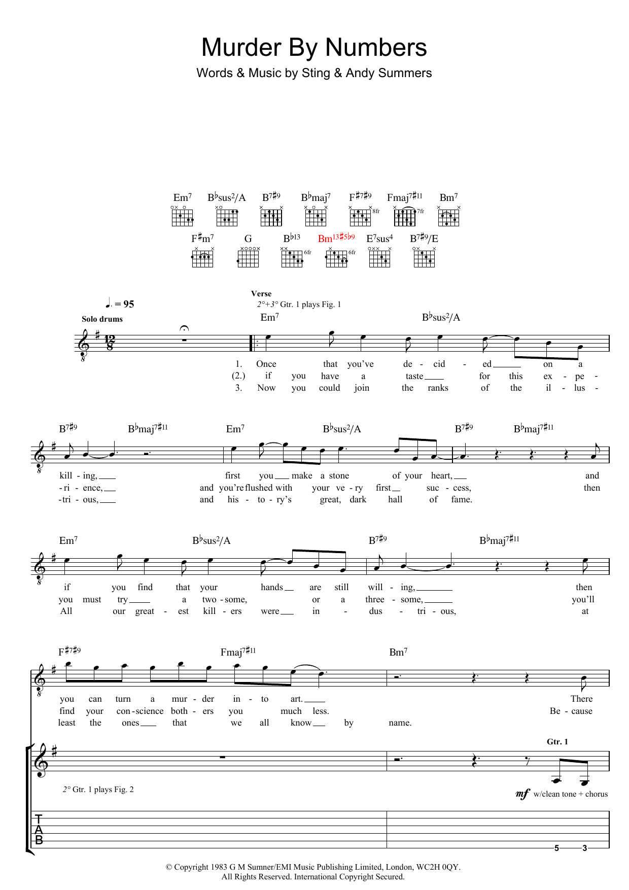 The Police Murder By Numbers Sheet Music Notes & Chords for Guitar Tab - Download or Print PDF