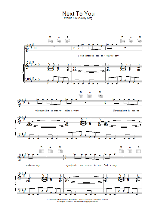 The Police Next To You Sheet Music Notes & Chords for Piano, Vocal & Guitar - Download or Print PDF