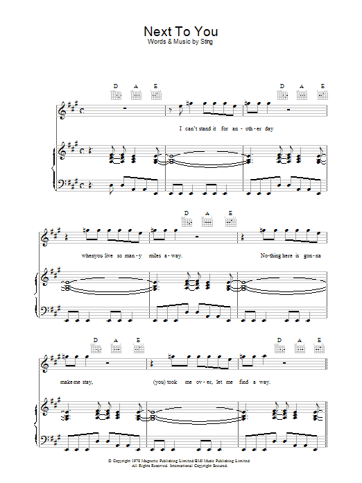 The Police Next To You sheet music notes and chords. Download Printable PDF.