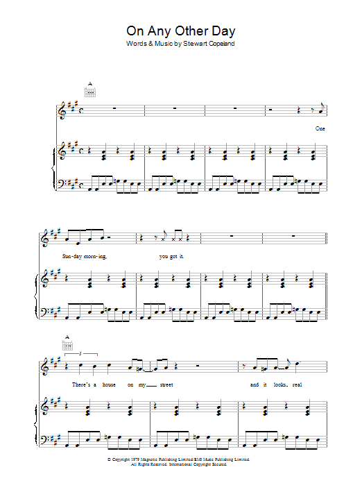 The Police On Any Other Day Sheet Music Notes & Chords for Lyrics & Chords - Download or Print PDF