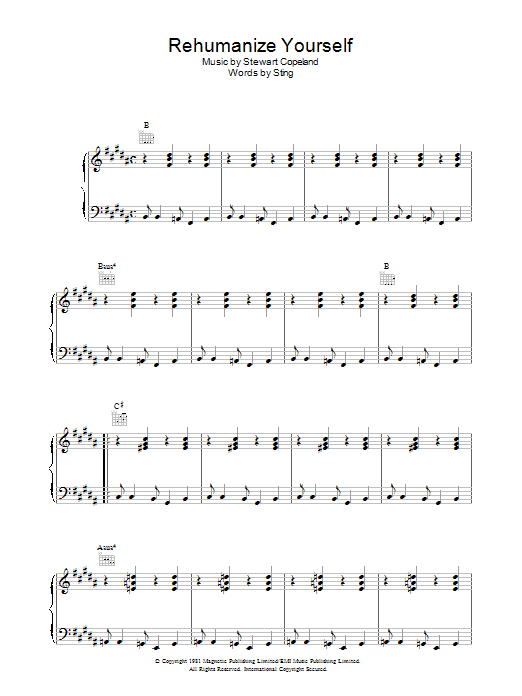 The Police Rehumanize Yourself Sheet Music Notes & Chords for Piano, Vocal & Guitar - Download or Print PDF