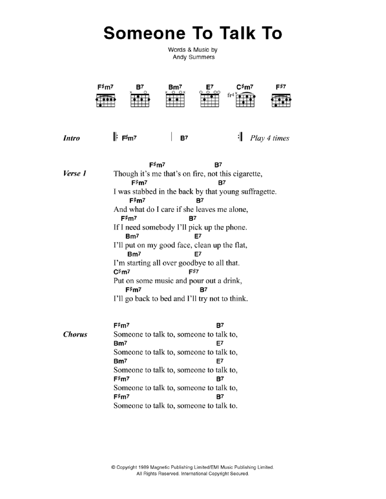 The Police Someone To Talk To Sheet Music Notes & Chords for Lyrics & Chords - Download or Print PDF