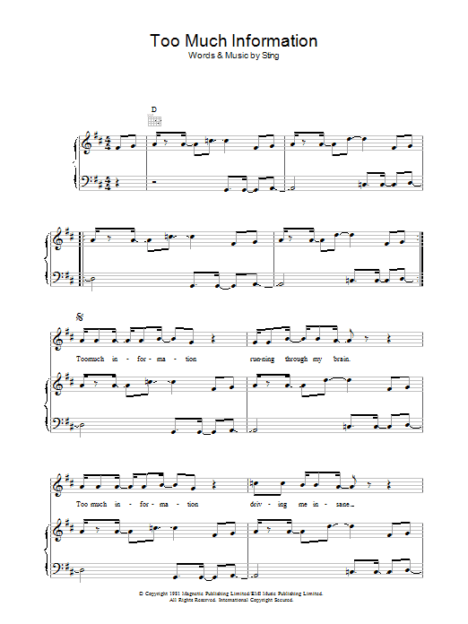 The Police Too Much Information Sheet Music Notes & Chords for Piano, Vocal & Guitar - Download or Print PDF