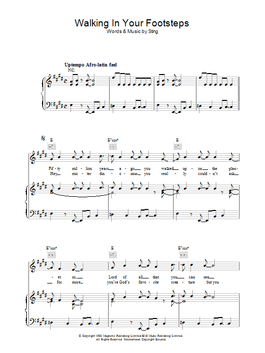 The Police Walking In Your Footsteps Sheet Music Notes & Chords for Piano, Vocal & Guitar (Right-Hand Melody) - Download or Print PDF