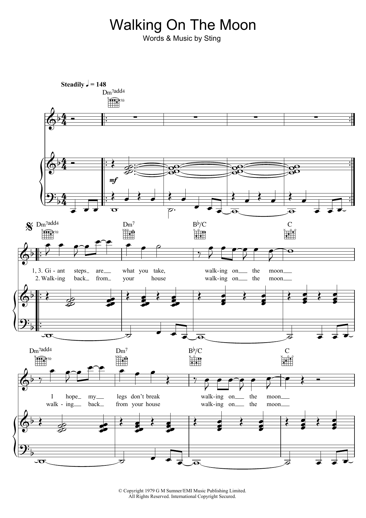 The Police Walking On The Moon Sheet Music Notes & Chords for Keyboard - Download or Print PDF