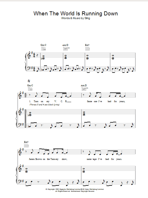 The Police When The World Is Running Down Sheet Music Notes & Chords for Piano, Vocal & Guitar - Download or Print PDF