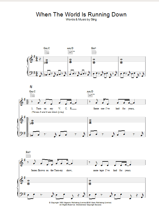 The Police When The World Is Running Down Sheet Music Notes & Chords for Lyrics & Chords - Download or Print PDF