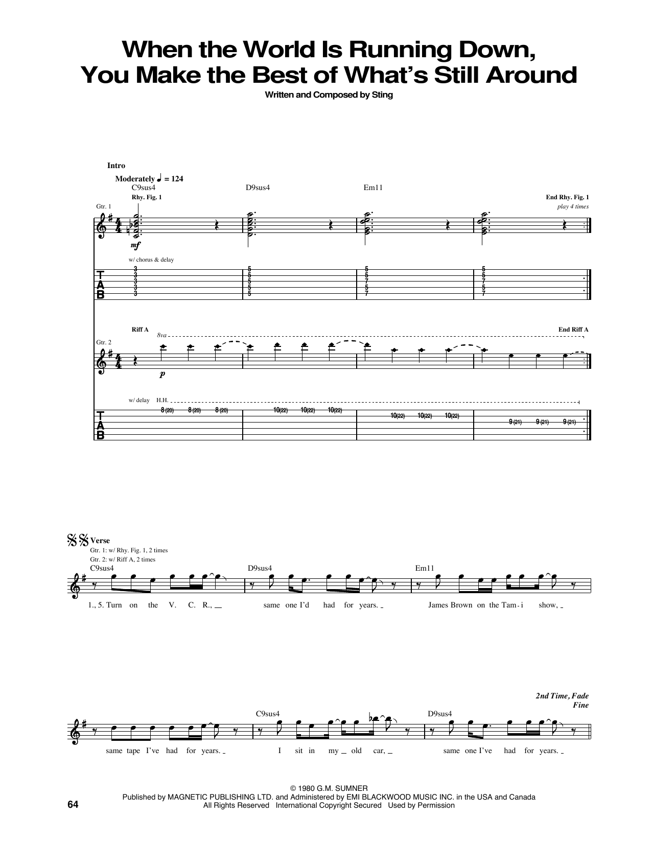 The Police When The World Is Running Down, You Make The Best Of What's Still Around Sheet Music Notes & Chords for Guitar Tab - Download or Print PDF