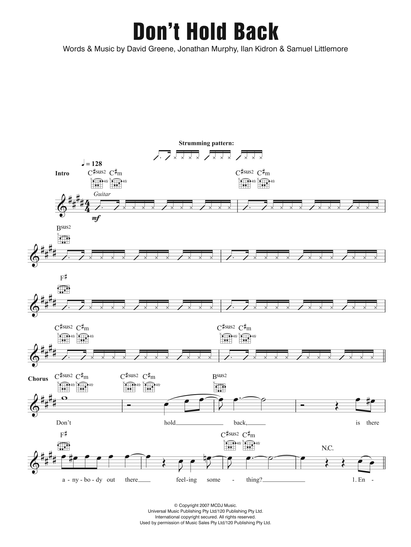 The Potbelleez Don't Hold Back Sheet Music Notes & Chords for Melody Line, Lyrics & Chords - Download or Print PDF