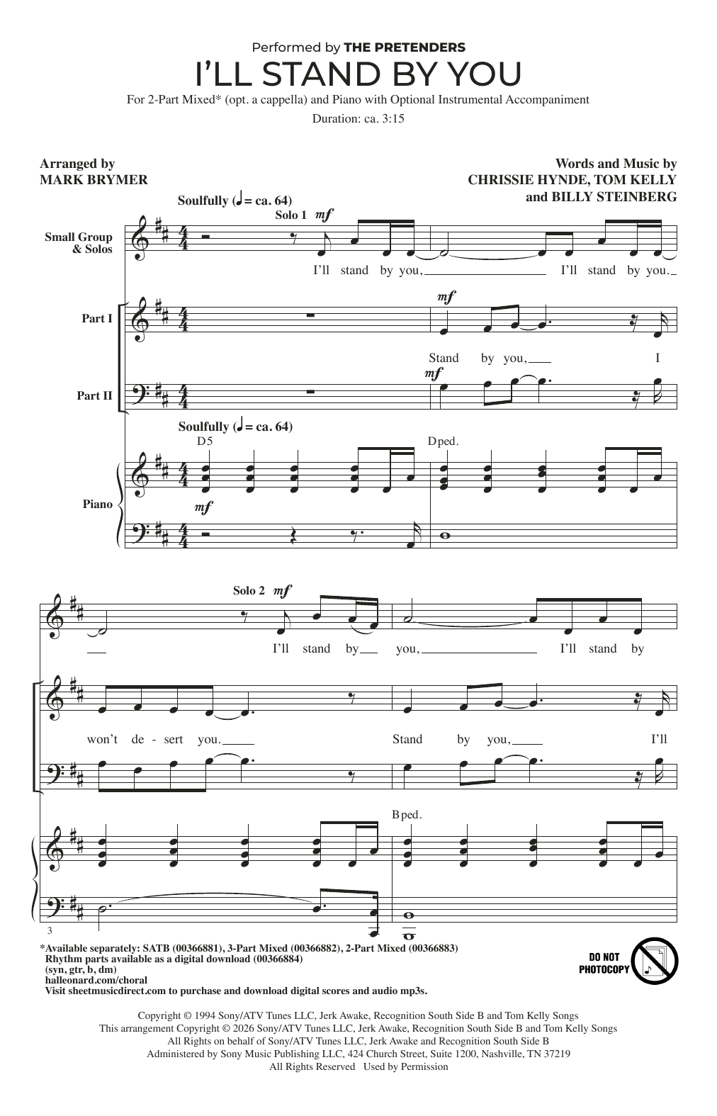 The Pretenders I'll Stand By You (arr. Mark Brymer) Sheet Music Notes & Chords for 3-Part Mixed Choir - Download or Print PDF