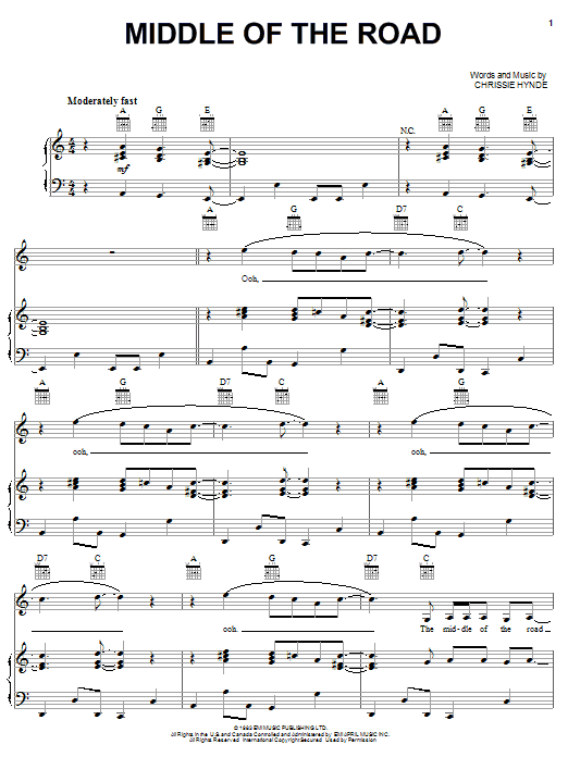 The Pretenders Middle Of The Road Sheet Music Notes & Chords for Piano, Vocal & Guitar (Right-Hand Melody) - Download or Print PDF