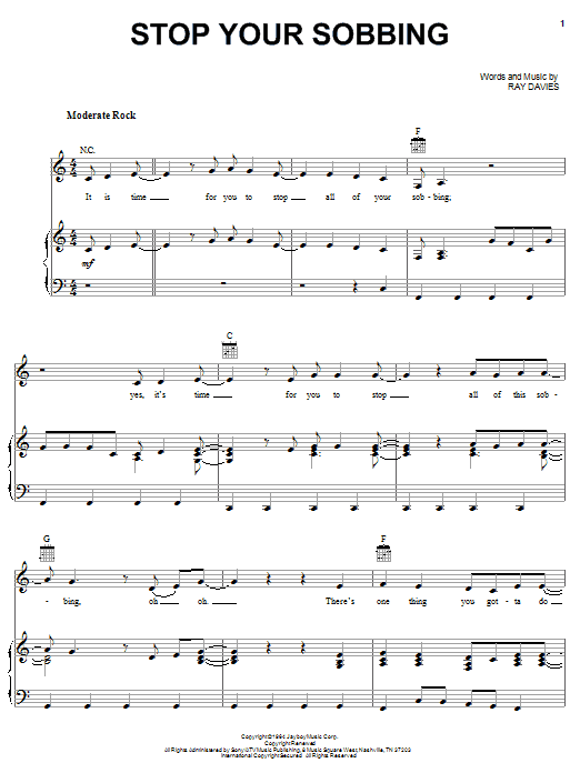 The Pretenders Stop Your Sobbing Sheet Music Notes & Chords for Piano, Vocal & Guitar (Right-Hand Melody) - Download or Print PDF