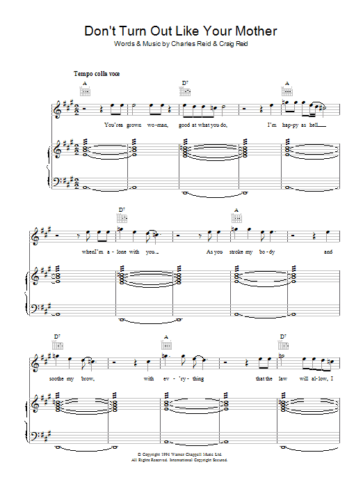 The Proclaimers Don't Turn Out Like Your Mother Sheet Music Notes & Chords for Piano, Vocal & Guitar (Right-Hand Melody) - Download or Print PDF