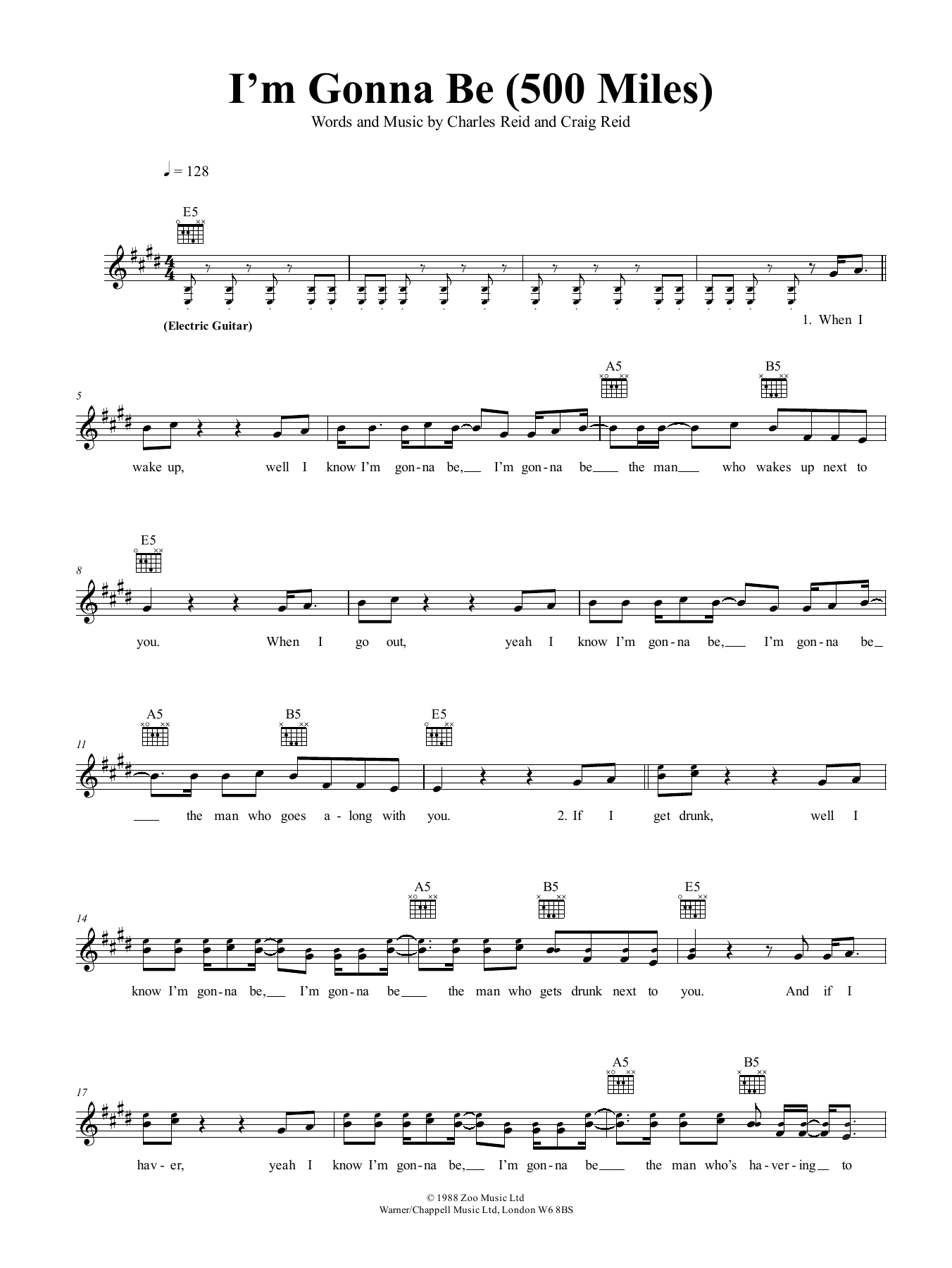 The Proclaimers I'm Gonna Be (500 Miles) Sheet Music Notes & Chords for Lead Sheet / Fake Book - Download or Print PDF
