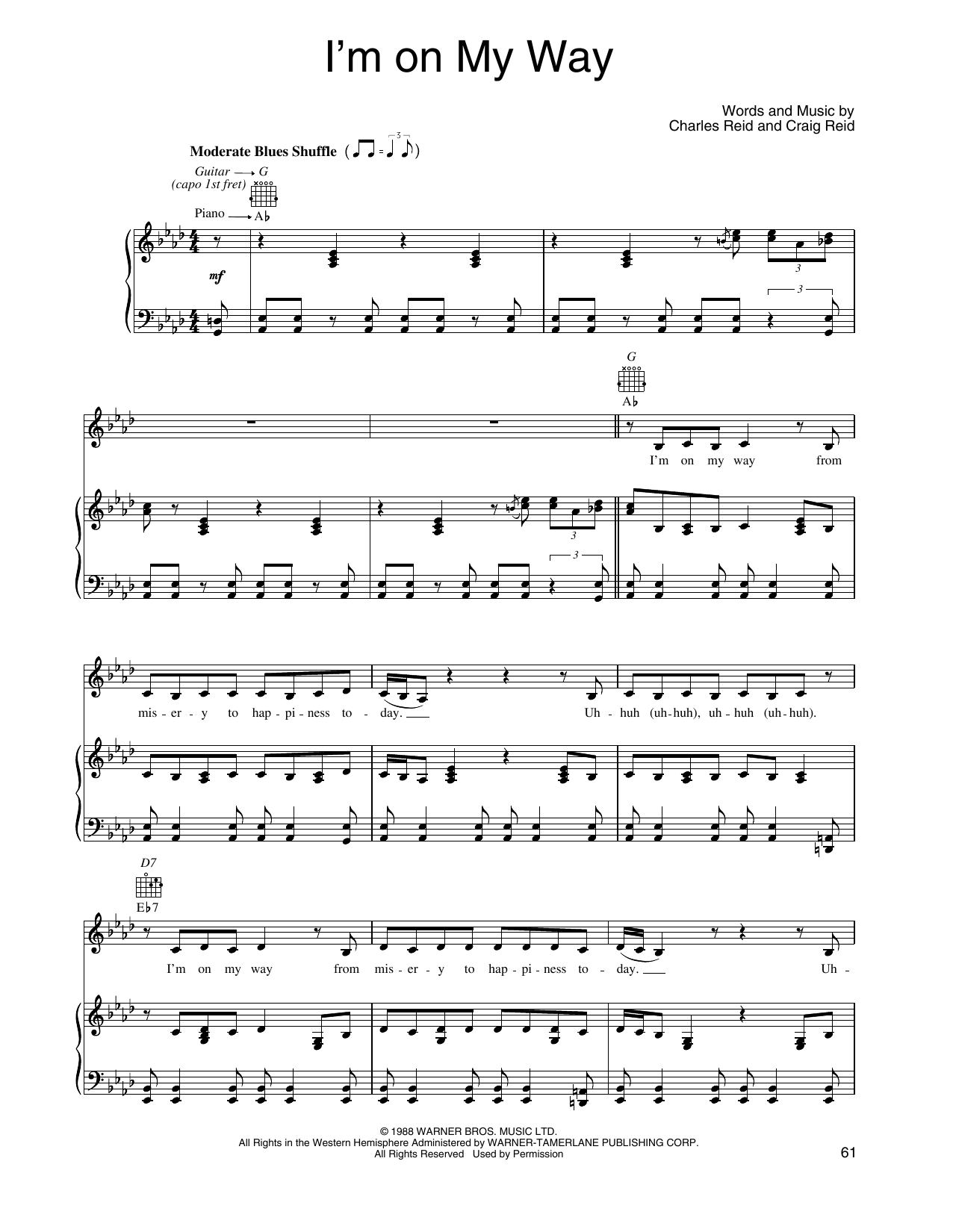 The Proclaimers I'm On My Way (from Shrek) Sheet Music Notes & Chords for Piano, Vocal & Guitar Chords (Right-Hand Melody) - Download or Print PDF