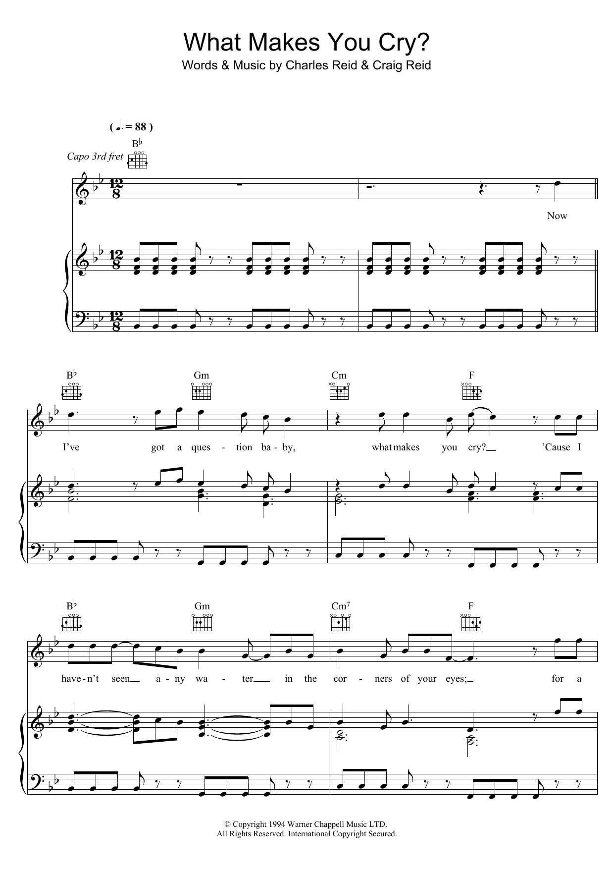 The Proclaimers What Makes You Cry Sheet Music Notes & Chords for Piano, Vocal & Guitar (Right-Hand Melody) - Download or Print PDF