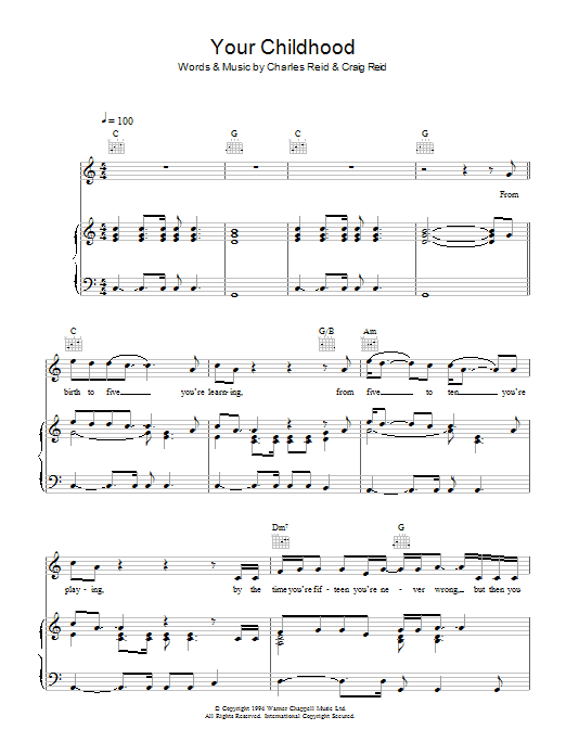 The Proclaimers Your Childhood Sheet Music Notes & Chords for Piano, Vocal & Guitar (Right-Hand Melody) - Download or Print PDF