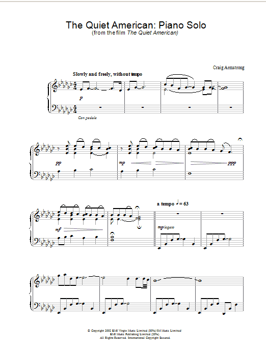 Craig Armstrong The Quiet American - Piano Solo (from The Quiet American) Sheet Music Notes & Chords for Piano - Download or Print PDF