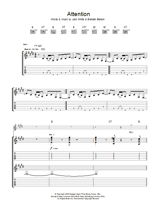 The Raconteurs Attention Sheet Music Notes & Chords for Guitar Tab - Download or Print PDF