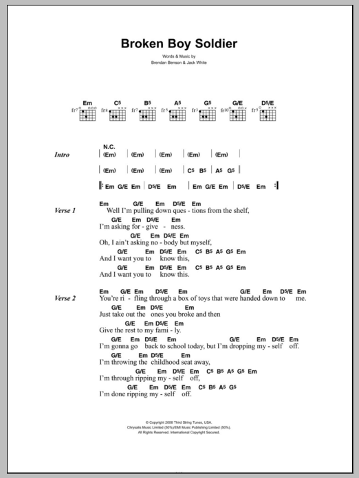 The Raconteurs Broken Boy Soldier Sheet Music Notes & Chords for Lyrics & Chords - Download or Print PDF