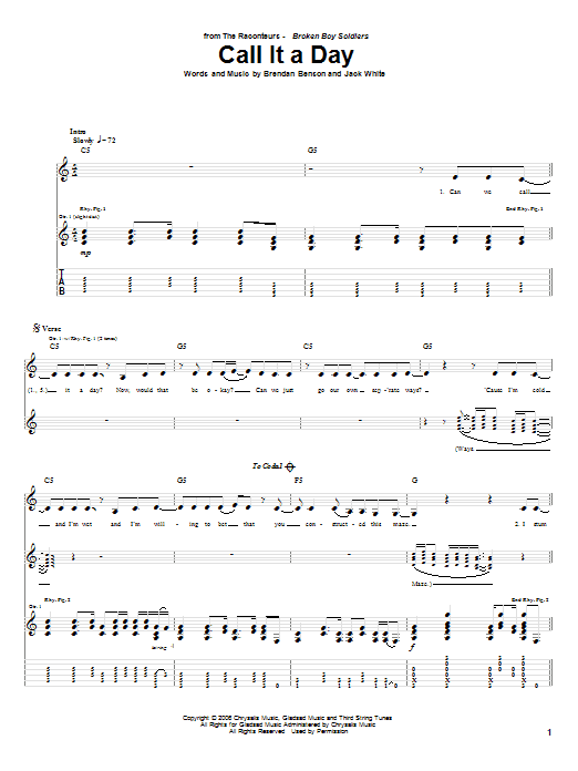 The Raconteurs Call It A Day Sheet Music Notes & Chords for Guitar Tab - Download or Print PDF