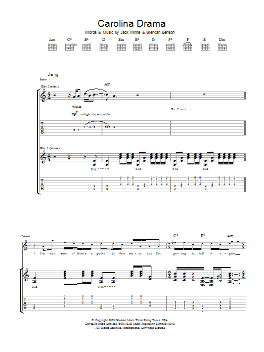 The Raconteurs Carolina Drama Sheet Music Notes & Chords for Guitar Tab - Download or Print PDF