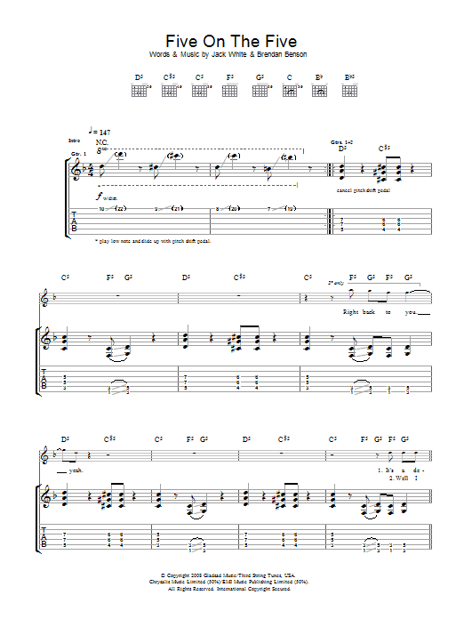 The Raconteurs Five On The Five Sheet Music Notes & Chords for Guitar Tab - Download or Print PDF
