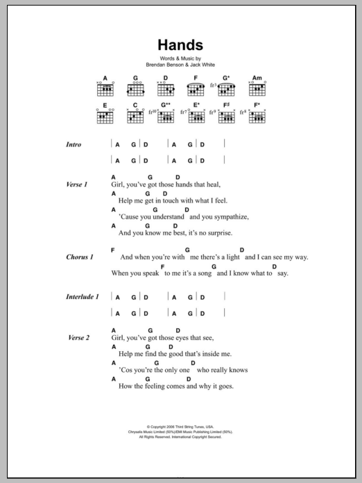 The Raconteurs Hands Sheet Music Notes & Chords for Lyrics & Chords - Download or Print PDF