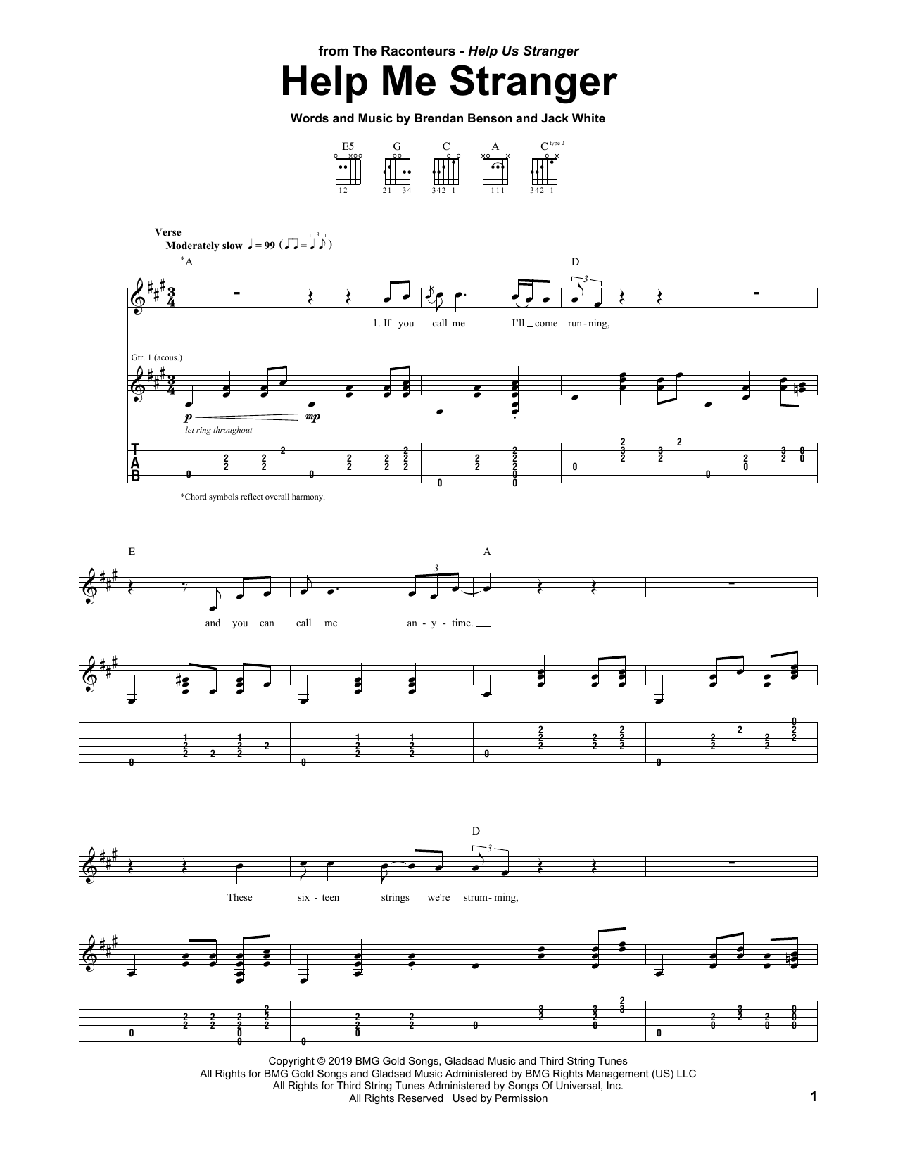 The Raconteurs Help Me Stranger Sheet Music Notes & Chords for Guitar Tab - Download or Print PDF