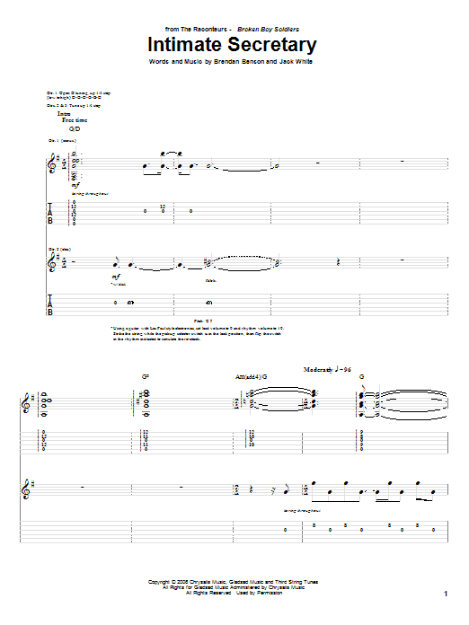 The Raconteurs Intimate Secretary Sheet Music Notes & Chords for Guitar Tab - Download or Print PDF