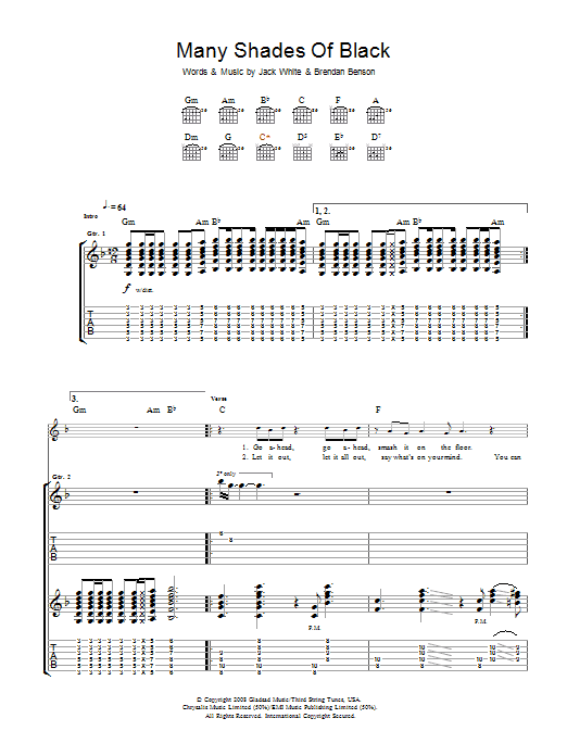 The Raconteurs Many Shades Of Black Sheet Music Notes & Chords for Guitar Tab - Download or Print PDF