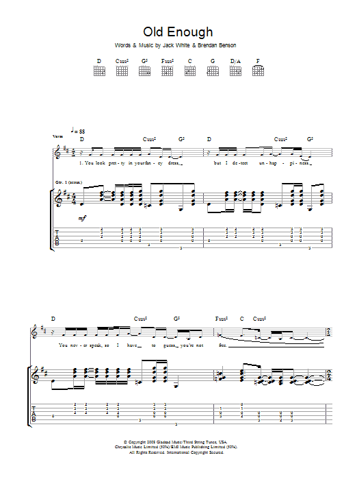 The Raconteurs Old Enough Sheet Music Notes & Chords for Guitar Tab - Download or Print PDF The Raconteurs Old Enough Sheet Music Notes & Chords for Guitar Tab - Download or Print PDF