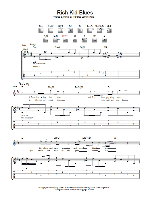 The Raconteurs Rich Kid Blues Sheet Music Notes & Chords for Guitar Tab - Download or Print PDF