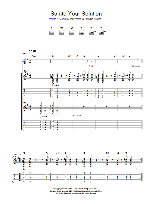 The Raconteurs Salute Your Solution Sheet Music Notes & Chords for Guitar Tab - Download or Print PDF