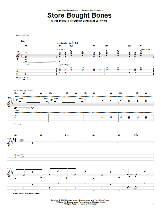 The Raconteurs Store Bought Bones Sheet Music Notes & Chords for Guitar Tab - Download or Print PDF