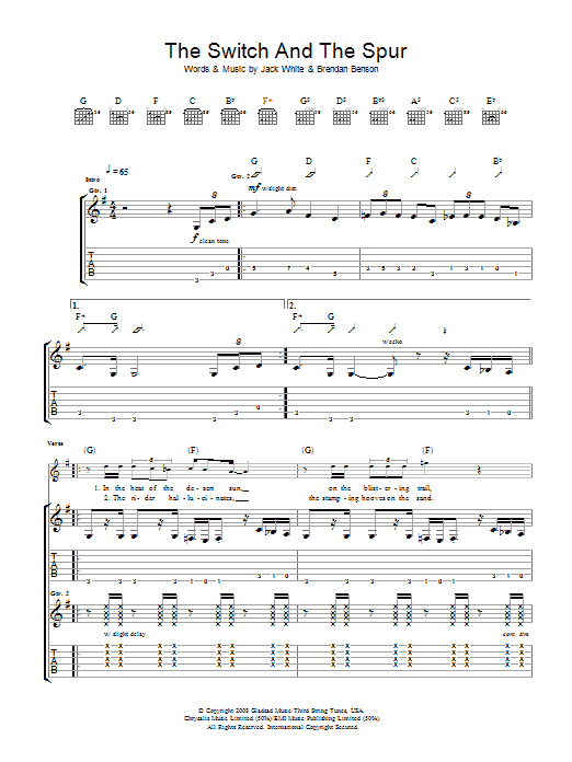 The Raconteurs The Switch And The Spur Sheet Music Notes & Chords for Guitar Tab - Download or Print PDF