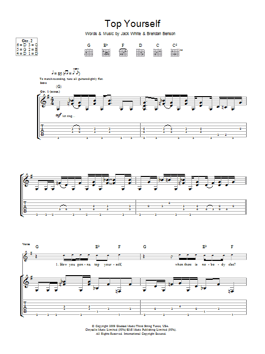 The Raconteurs Top Yourself Sheet Music Notes & Chords for Guitar Tab - Download or Print PDF