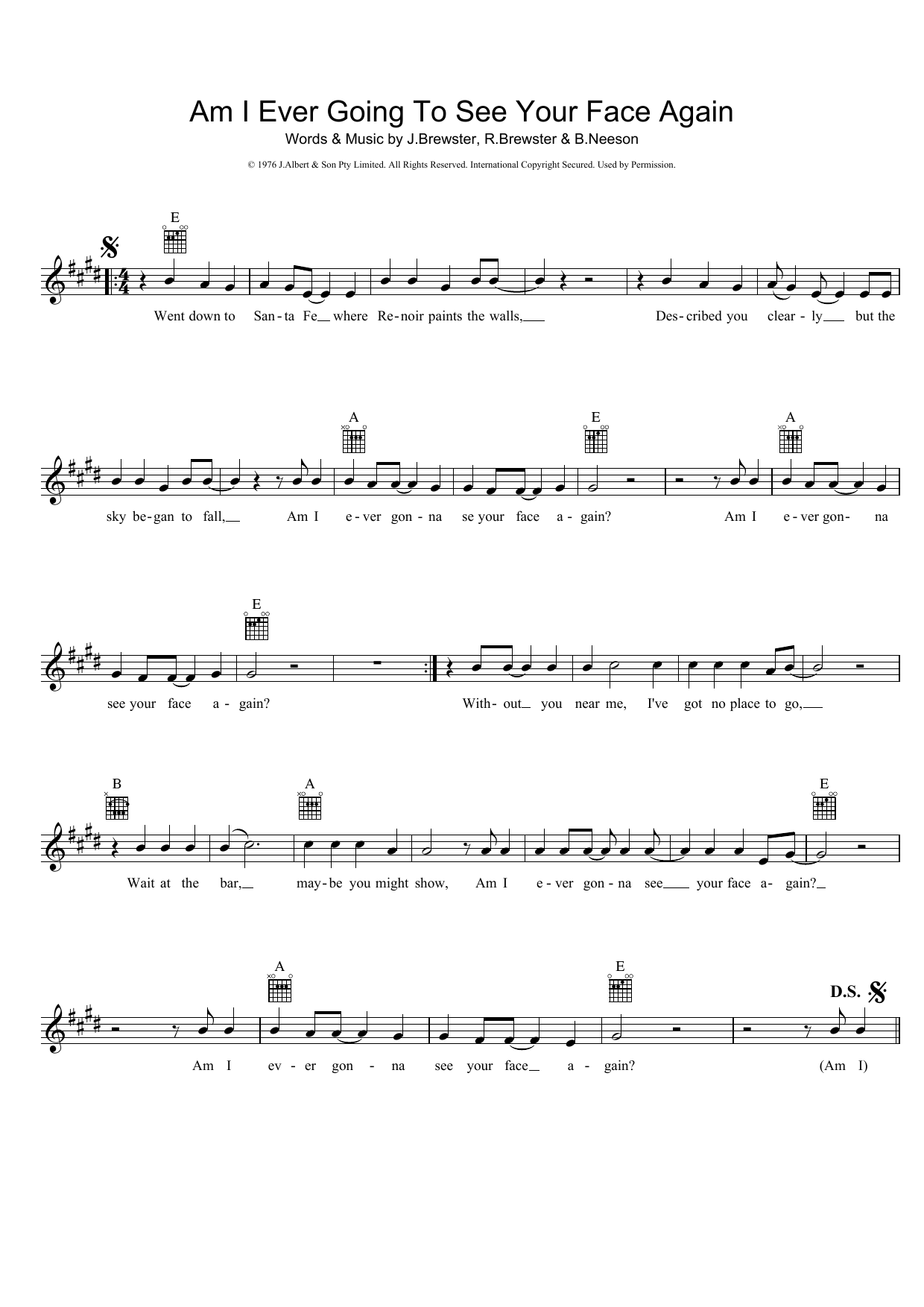 The Radiators Am I Ever Going To See Your Face Again Sheet Music Notes & Chords for Melody Line, Lyrics & Chords - Download or Print PDF