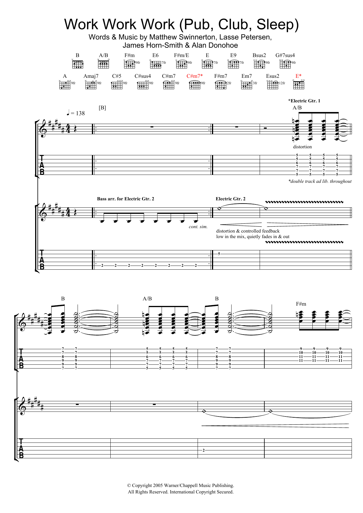 The Rakes Work Work Work (Pub, Club, Sleep) Sheet Music Notes & Chords for Guitar Tab - Download or Print PDF