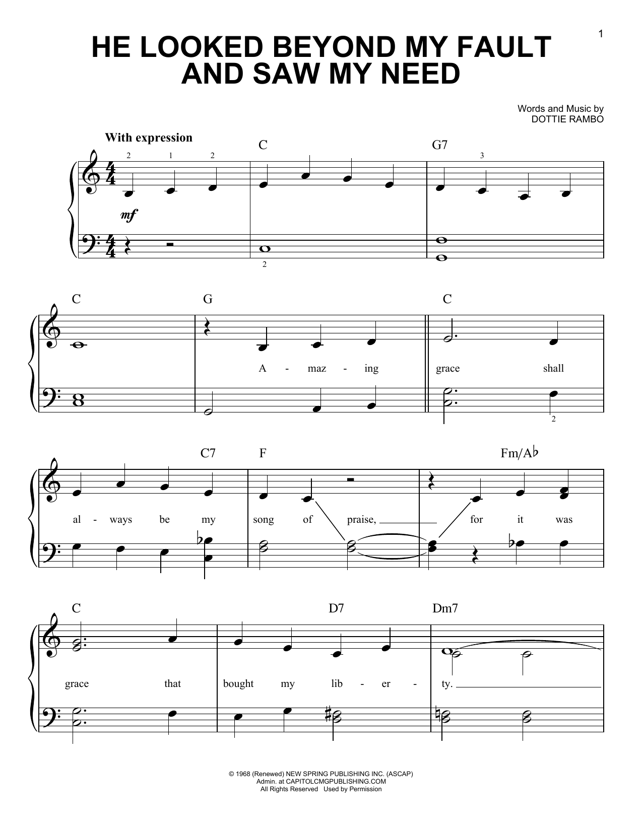 Dottie Rambo He Looked Beyond My Fault And Saw My Need Sheet Music Notes & Chords for Piano, Vocal & Guitar (Right-Hand Melody) - Download or Print PDF
