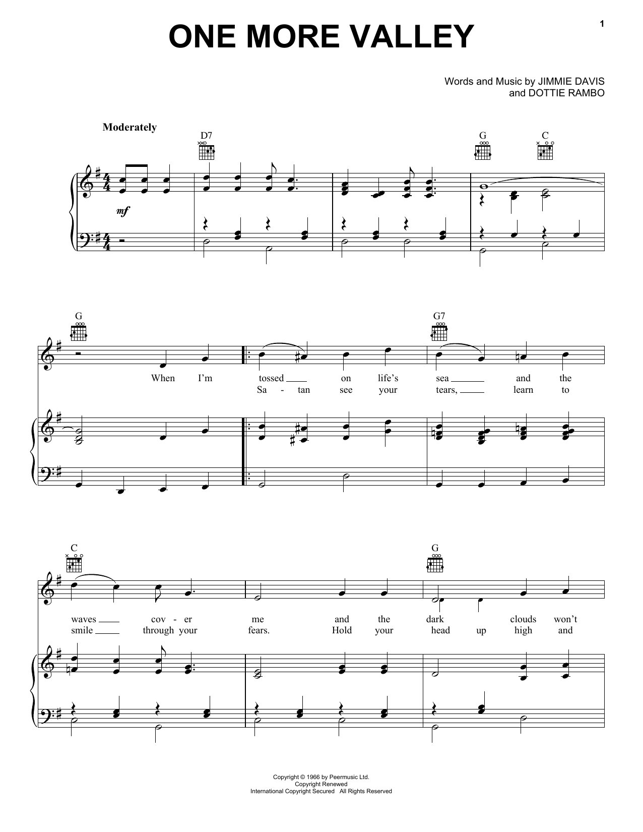 The Rambos One More Valley Sheet Music Notes & Chords for Piano, Vocal & Guitar Chords (Right-Hand Melody) - Download or Print PDF