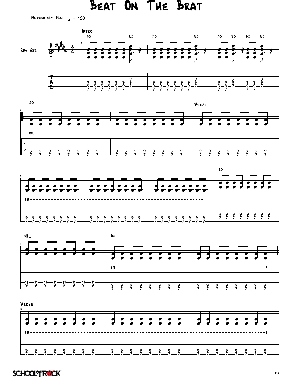 The Ramones Beat On The Brat Sheet Music Notes & Chords for School of Rock - Rhythm Guitar Tab - Download or Print PDF